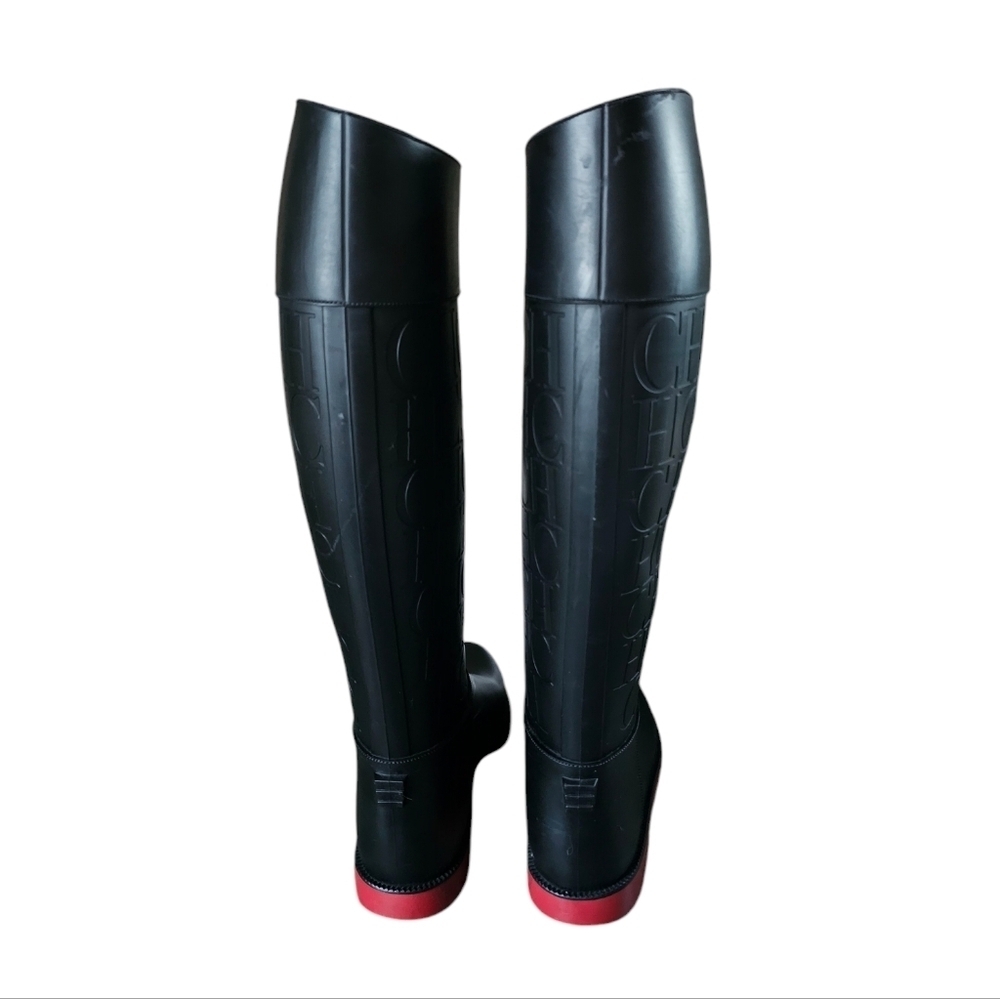 Carolina Herrera chic Black Women's Knee-High rubber Boots. Size 38 - Picture 3 of 6